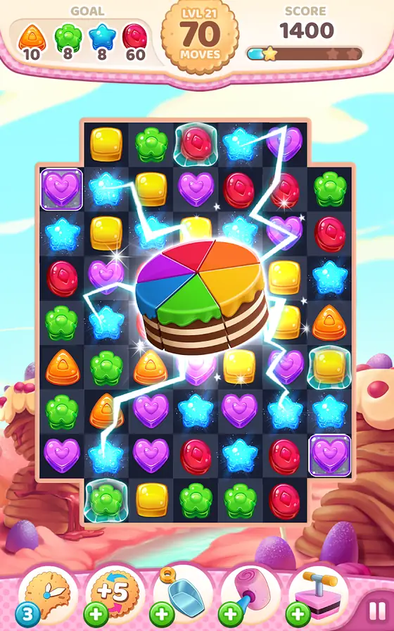 Cookie Rush Match 3 gameplay screen one