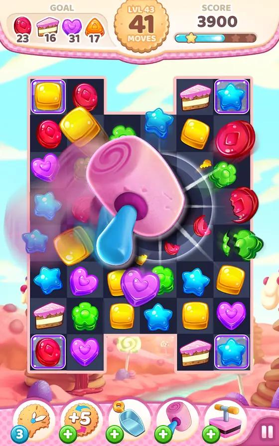 Cookie Rush Match 3 gameplay screen three